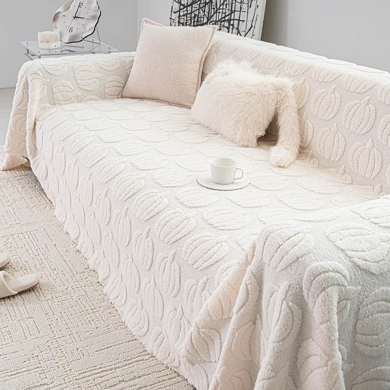 1pc Pumpkin Jacquard Sofa Towel Christmas Warm Velvet Sofa Throw Blanket with Tassels Couch Covers Furniture Protector