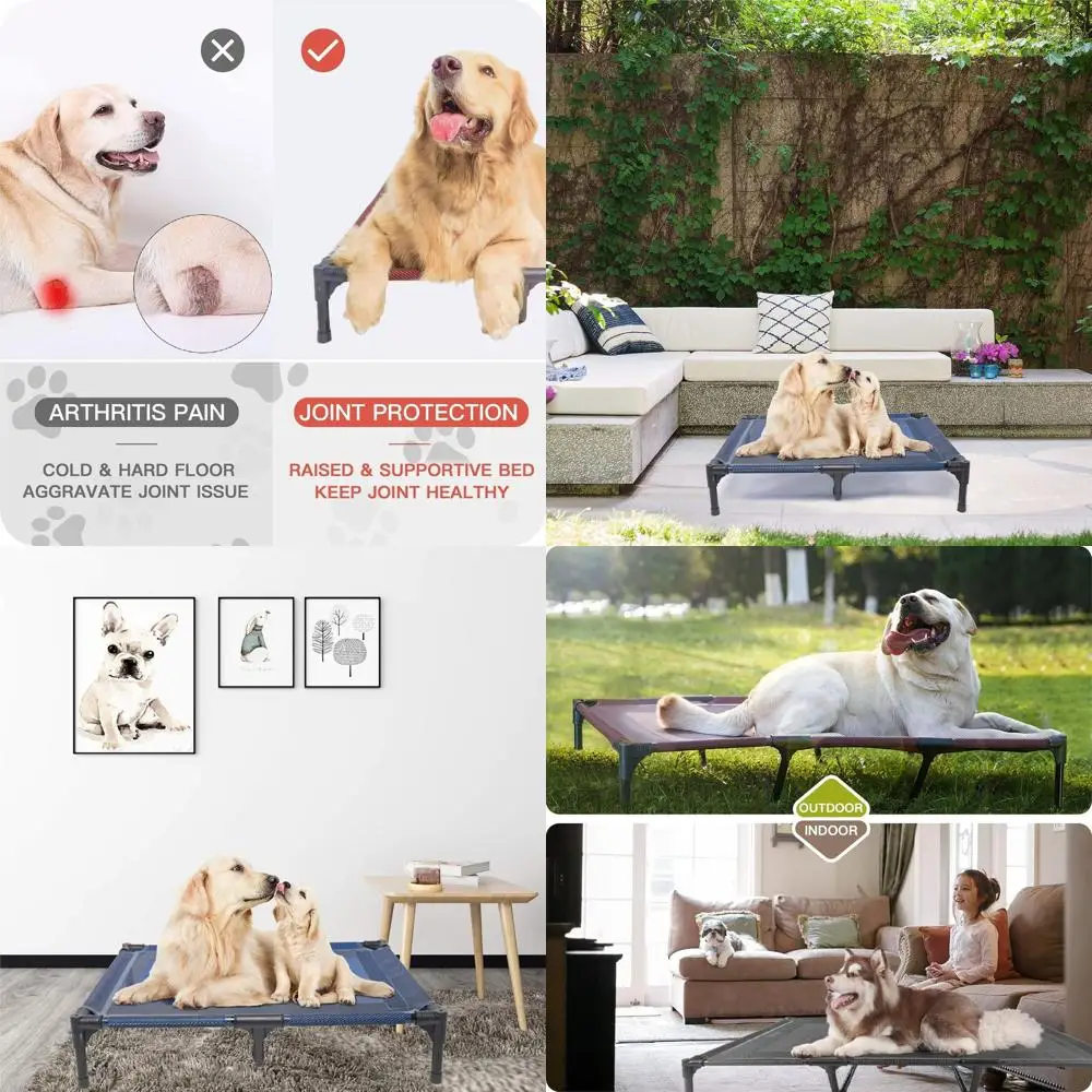 Cama Refrescante para Cães Médios com Malha Teslin, Cama Portátil Impermeável para Uso Interno/Externo, Grande, 36x30x7 Polegadas, Azul