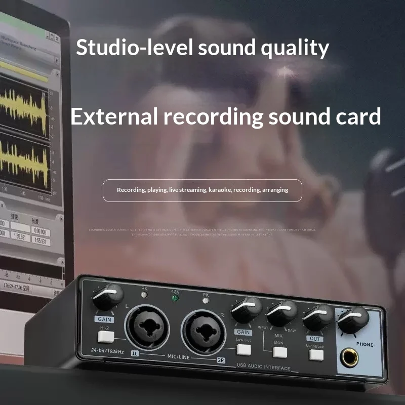

USB Audio Interface 24-bit/192kHz - External Sound Card with XLR/TRS, HI-Z, 48V, LoopBack for PC/Mac/Phone
