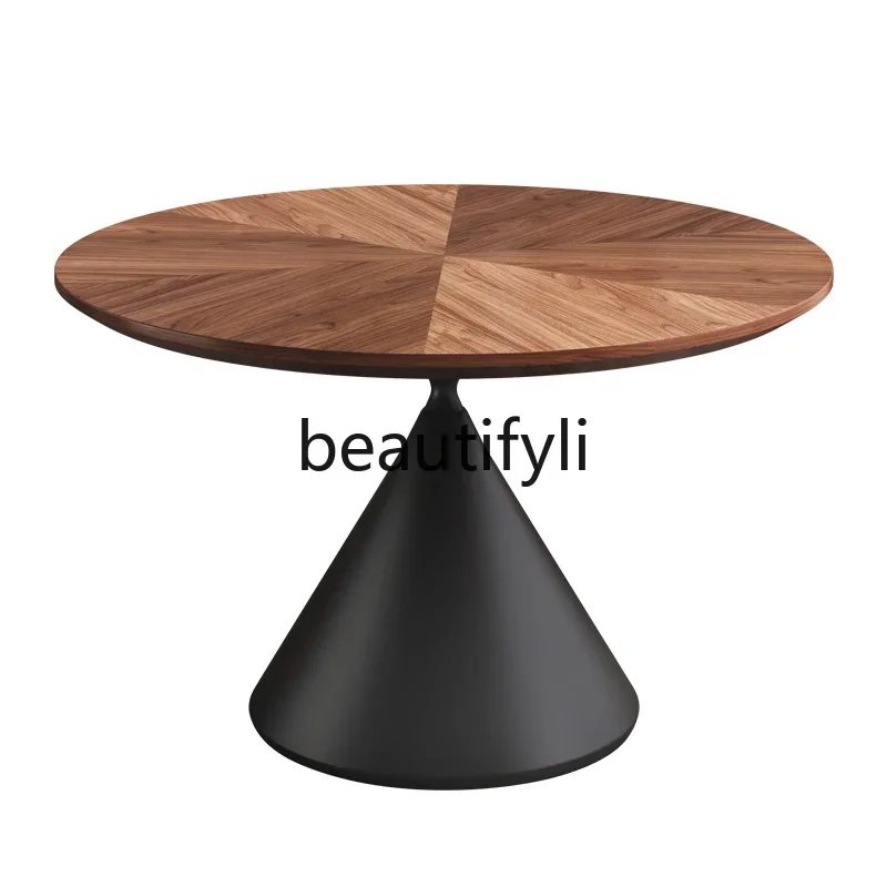 Medieval dining table French retro round household walnut color, small apartment restaurant, chair combination
