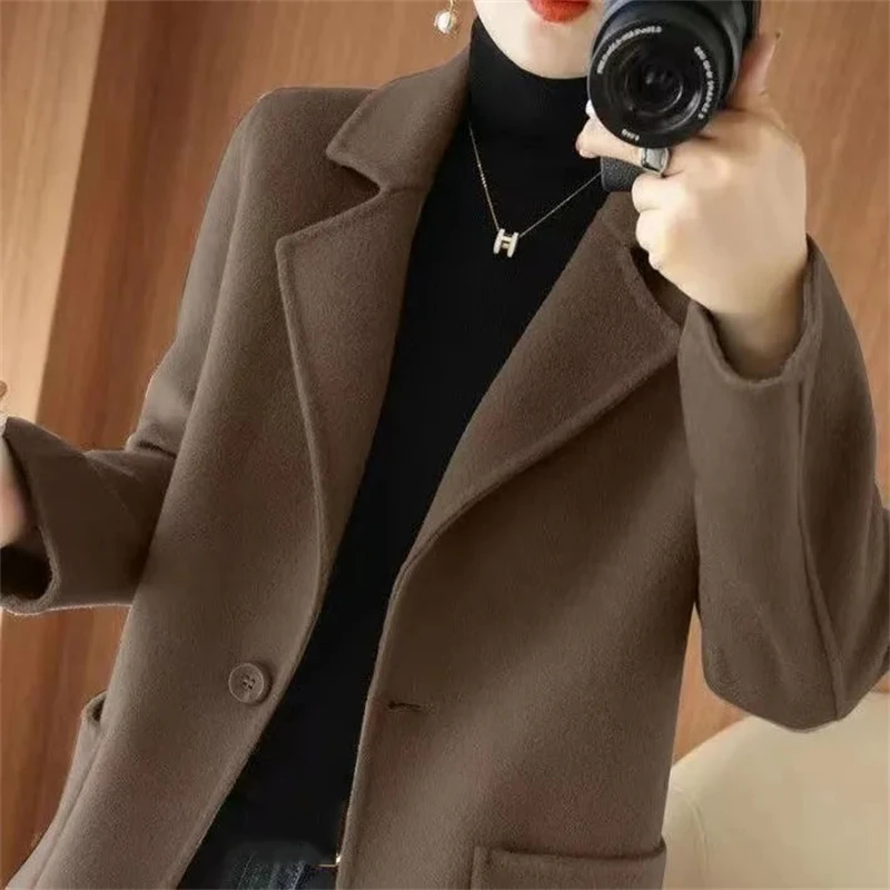 Ladies Wool Coat 2025 New Autumn And Winter Mid Length Version Loose Women's Jacket Long Sleeved Fashion Femme Woolen Outerwear