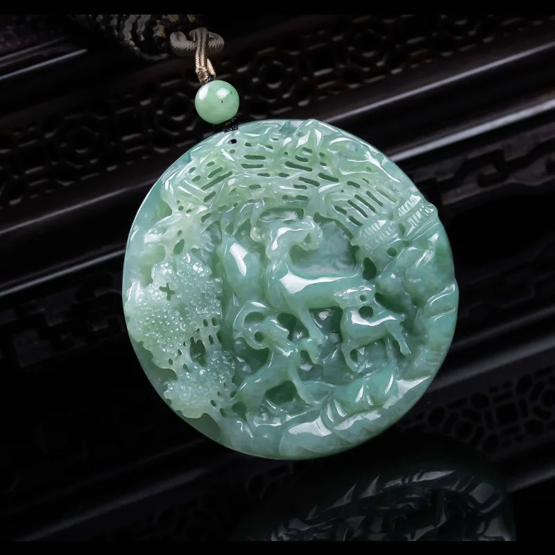 Natural A-grade jadeite Sanyang Kaitai thickened three-dimensional precision jade, Laogao ice jade pendant Jade Sheep Pendant