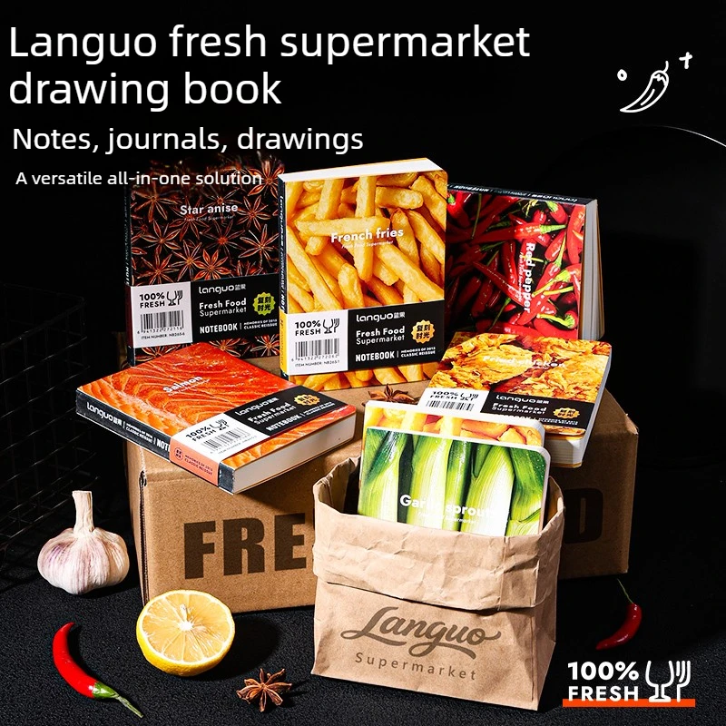 LANGUO Fresh Supermarket Series 64K Blank Drawing Notebook Thick Wood Pulp Paper for Drawing Office School Supplies Stationery
