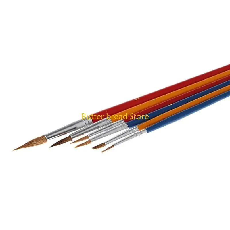 W89C 6pcs Two Type Wooden Nylon Painting Drawing Oil Paint Artist Practice Brushes