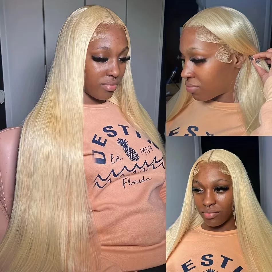 613 Honey Blonde Bone Straight 13x4 Lace Front Human Hair Wigs Pre Plucked 30 40 Inch Brazilian 13x6 HD Transparent Frontal Wig