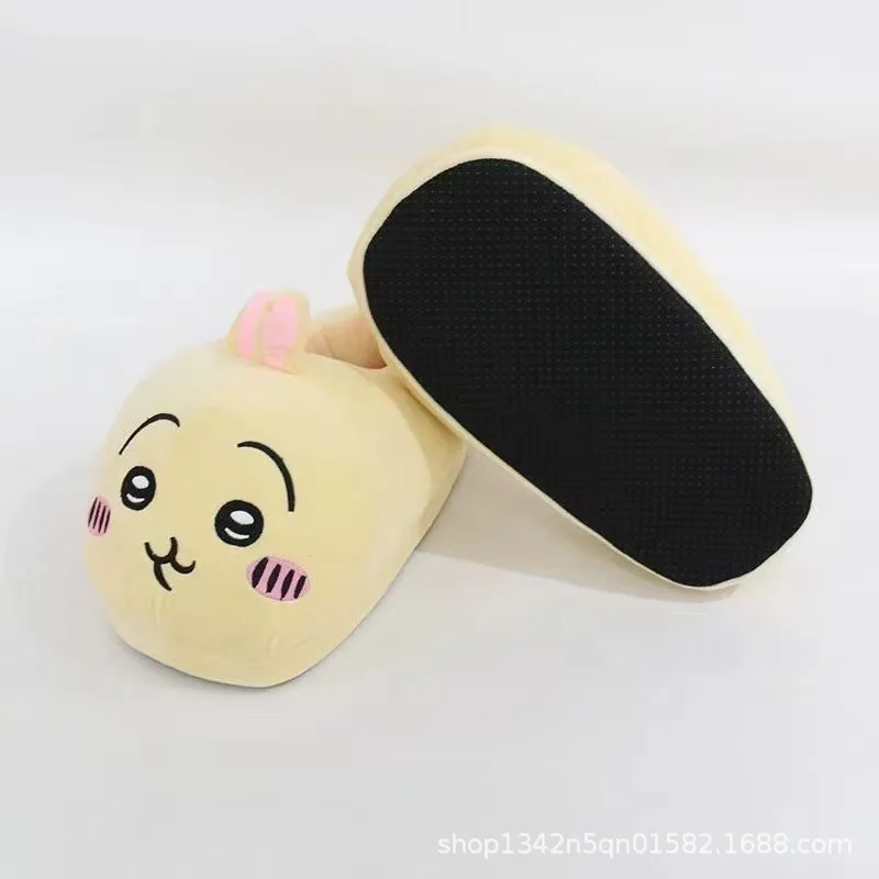 Chiikawa Cotton Slippers Girl Autumn Winter Wear Outside Keep Warm Cotton Shoes Anti-Slip Thick Sole Home Indoor Include Heel