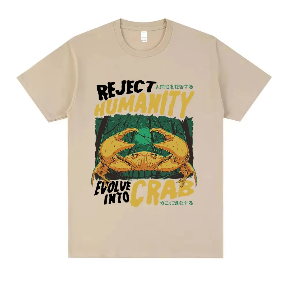 T-shirt humoristique « Rejeter l'humanité, évoluer en crabe » style japonais, pour hommes et femmes, décontracté, à manches courtes, idéal pour l'été