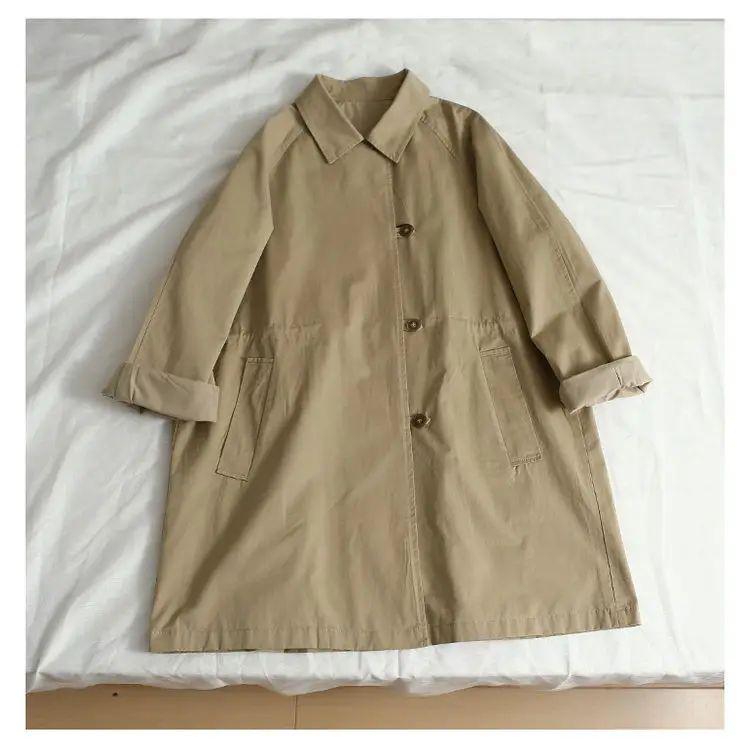 sweet and retro versatile loose mid length windbreaker, women's raglan sleeves, spring and autumn casual coat, women