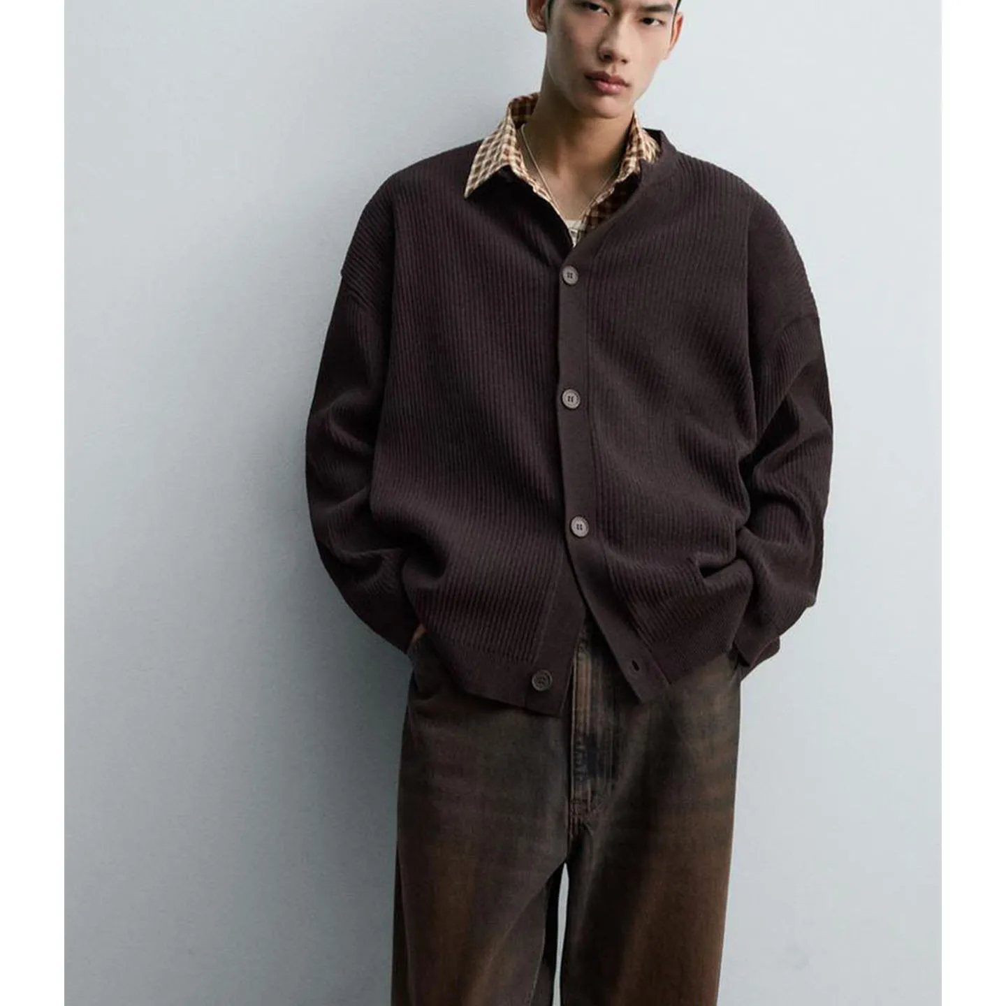 New Autumn Men's Long Sve round Ne Knitwear Casual Sle Slim Fit Straight Tube Cardigan Outerwear Polyester Fiber Thermal