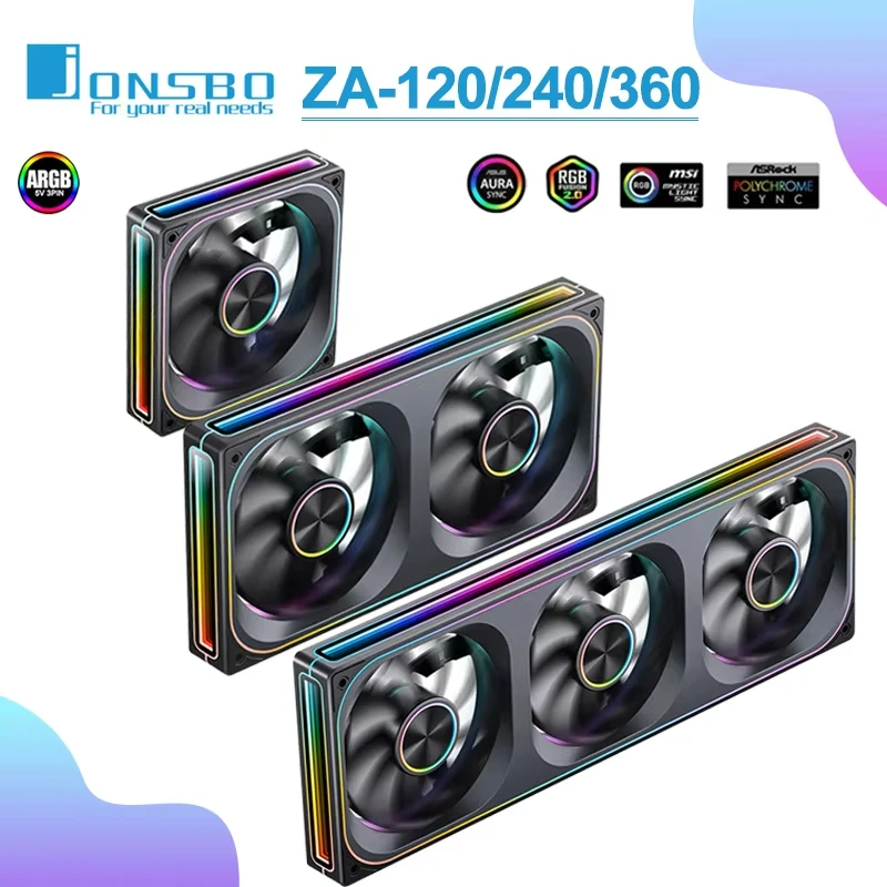 JONSBO ZA-120/240/360 Computer Case fan 12CM 5V ARGB 120mm Monolithic Structure Water-Cooled Fan PWM Forward/Reverse Fan Kits