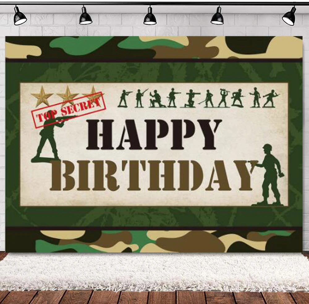 Army Soldier Happy Birthday Photography Backdrop Army Green Camouflage Cake Table Banner Background Photo Studio Props Poster