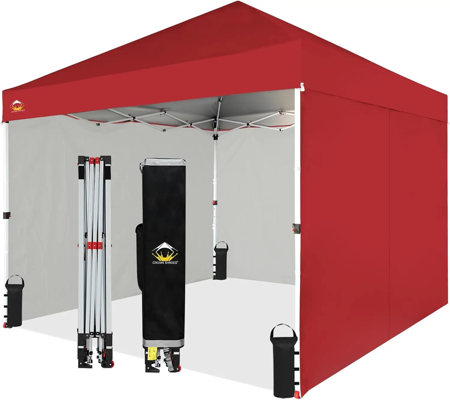 CROWN SHADES 10X10 Comercial Instant Canopy Up Tent with Center Lock (10x10 with 4 Sidewalls, Red)