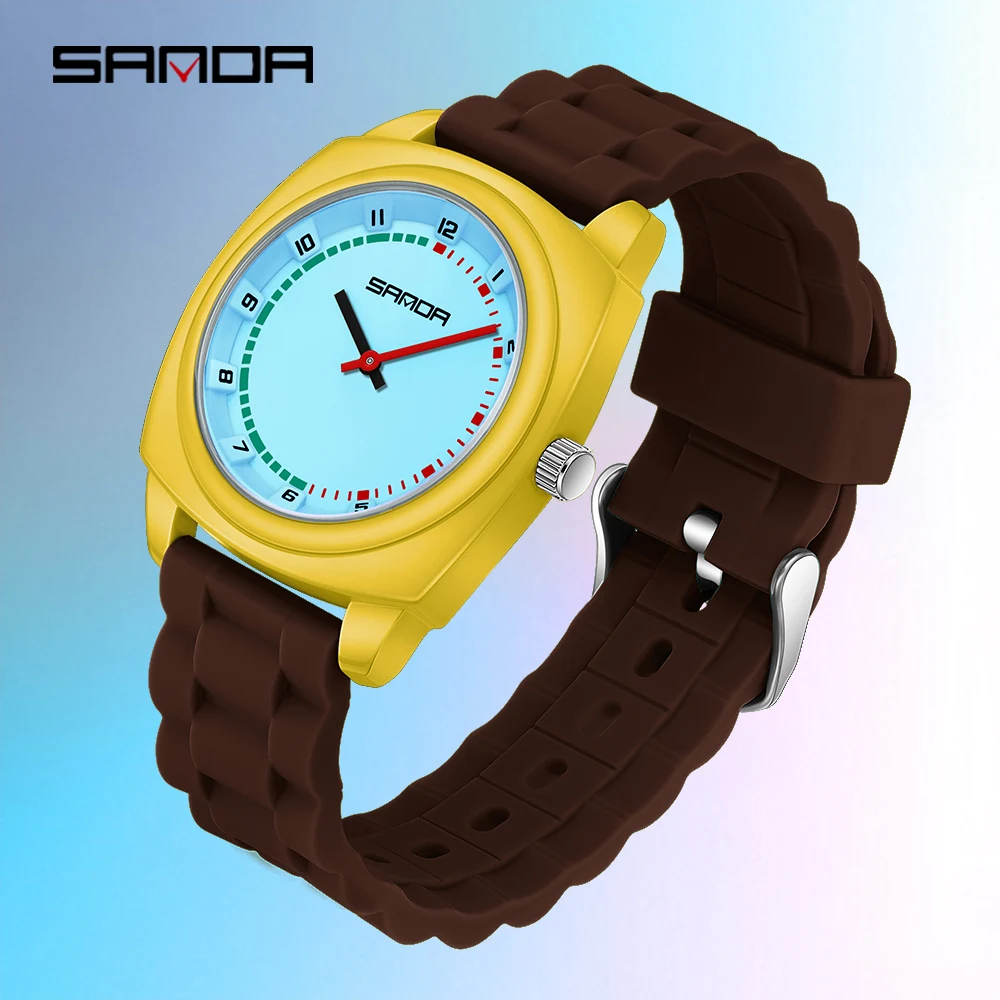 

SANDA Новинка 9109, модные детские кварцевые часы, спортивные водонепроницаемые ночные часы с контрастным допамином, простые кварцевые часы 2025