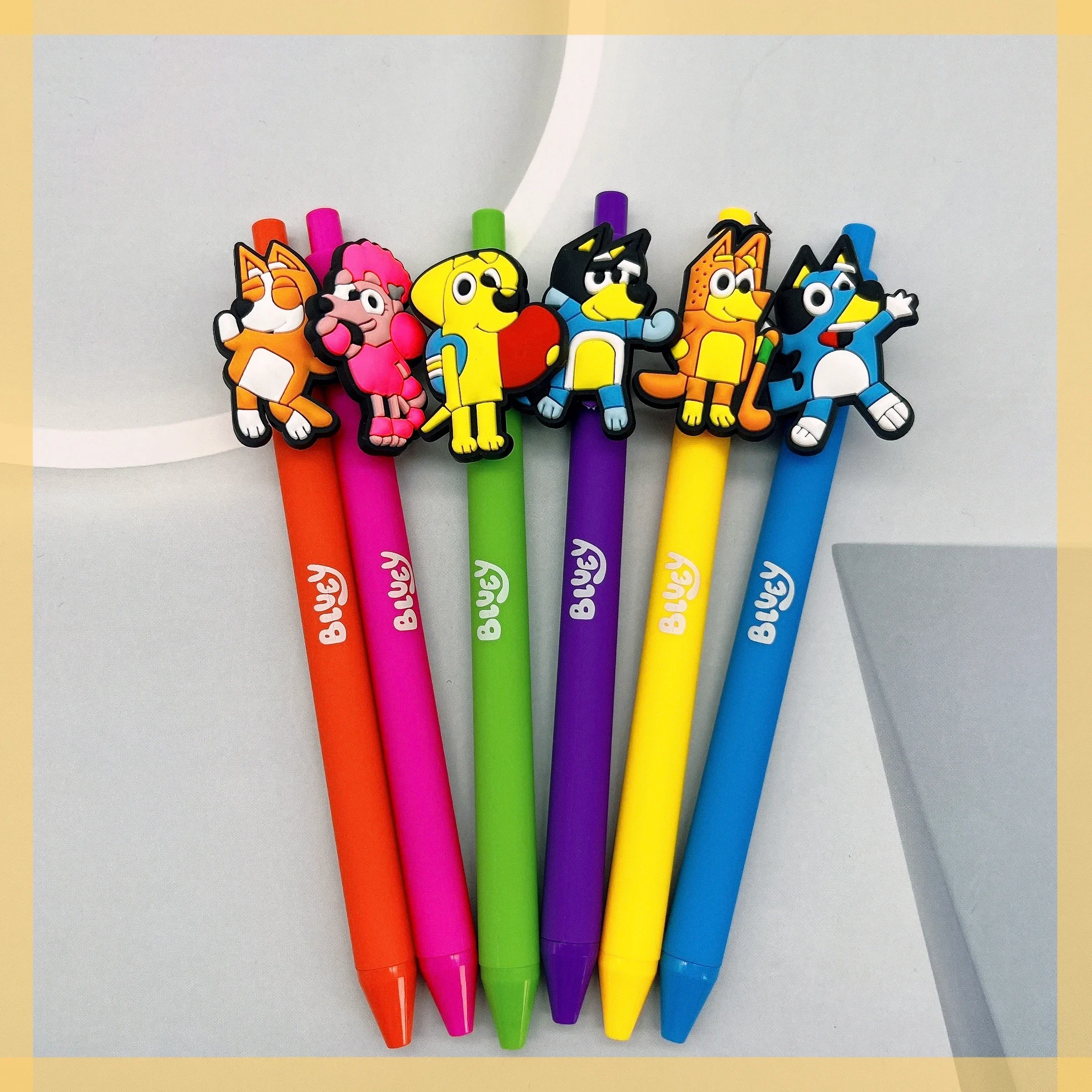 New 6pcs Blueys Pens Black Ink Neutral Pen 0.5mm Gel Pen Cartoon Bluey Bingo Student School Supplies Stationery Children Gifts