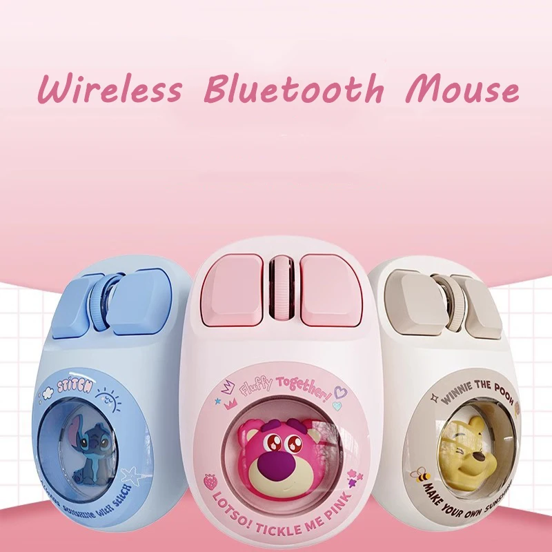 

Stitch Wireless Bluetooth Mouse Strawberry Bear Ergonomic Design Mouse Cute Cartoon Silent Mouse for Laptop PC Desktop Computer