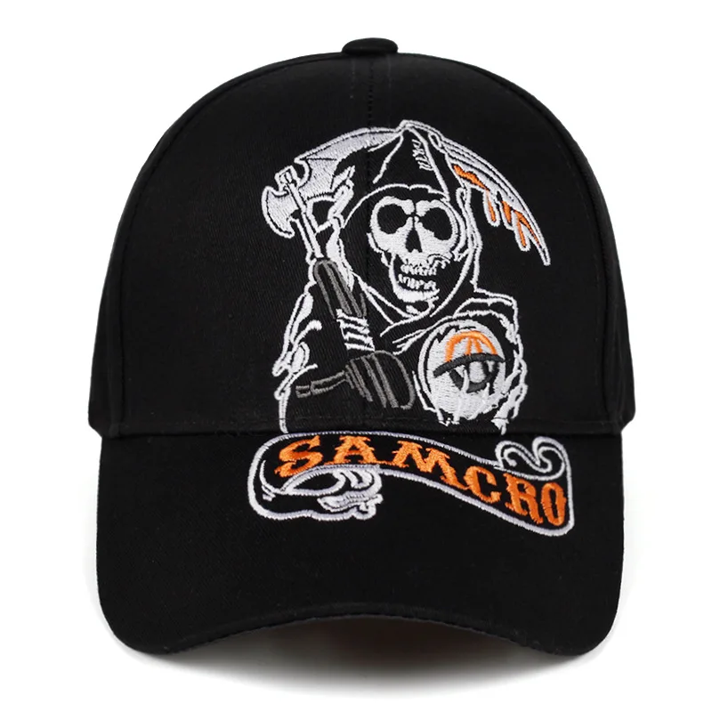 Boné SAMCRO SOA Sons of Anarchy com Bordado de Caveira, Casual, Snapback, de Alta Qualidade, para Motociclismo e Esportes