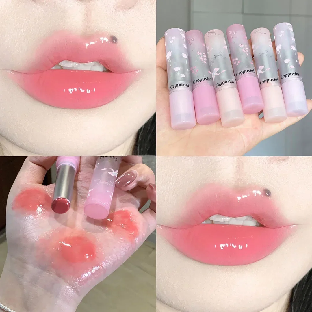 Brillo de labios sólido hidratante con flores, brillo de espejo, miel, hidratante, bálsamo labial de gelatina rosa brillante, lápiz labial de maquillaje no pegajoso