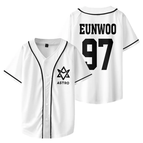 Camiseta de béisbol Kpop ASTRO STAR Group, ropa de calle Harajuku, camiseta informal con cuello en V, camisetas gráficas de manga corta