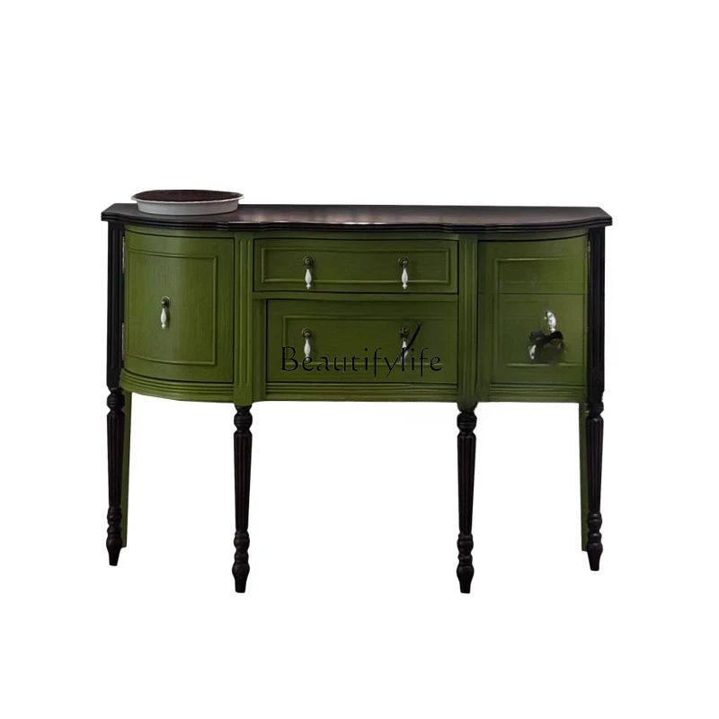 

French retro entrance cabinet narrow American solid wood living room decoration light luxury high-end dining side cabinet