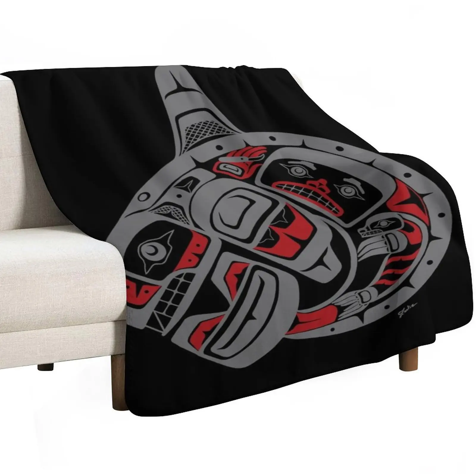 BLACKFISH - PNW native, Tlingit style orca killer whale GRAY Throw Blanket Soft Plaid Quilt Plaid Blankets