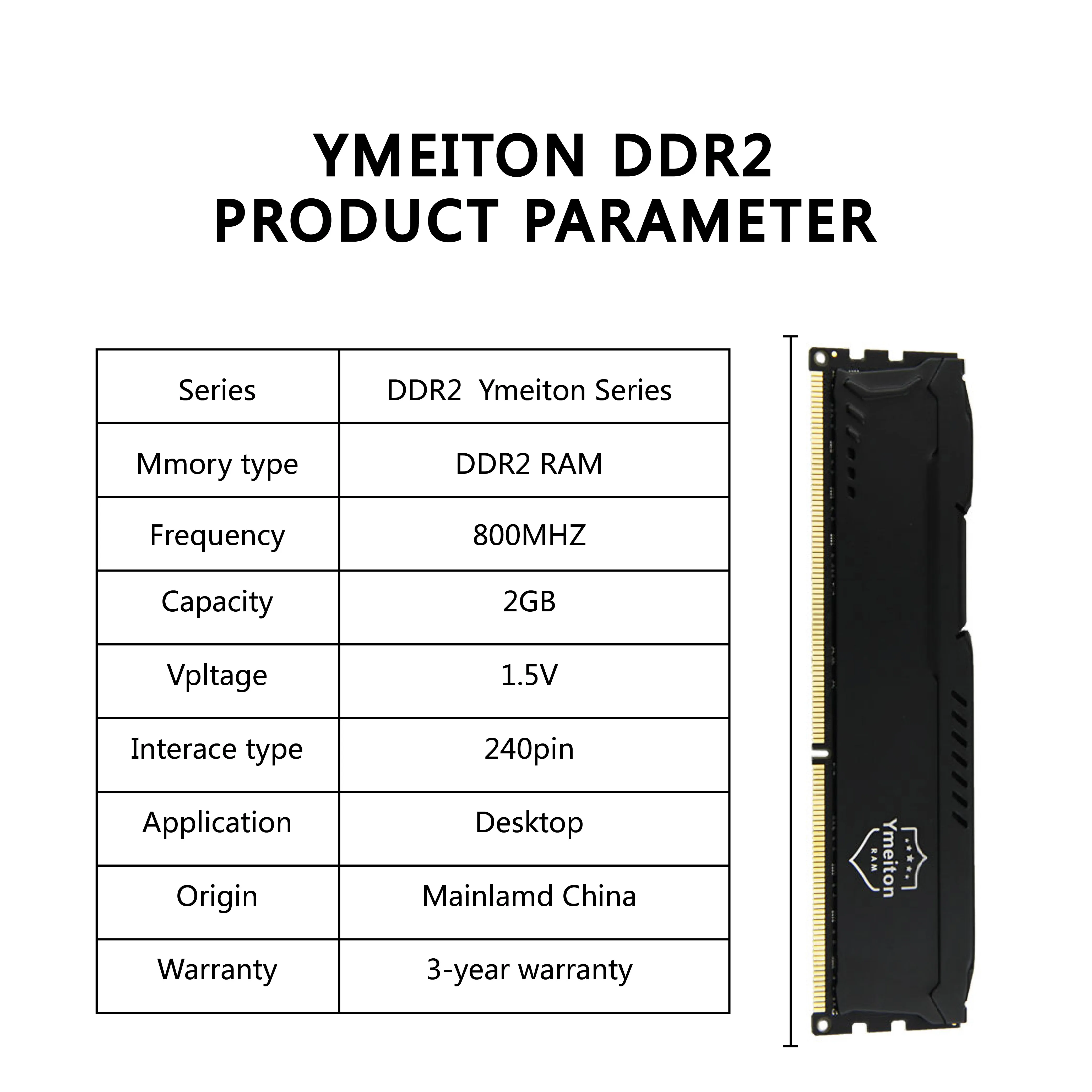 2PCS Ymeiton Desktop Memory memoriam ddr2 DDR2 800MHz  2GB  U-DIMM RAM 240Pin 1.8v PC Wholesales