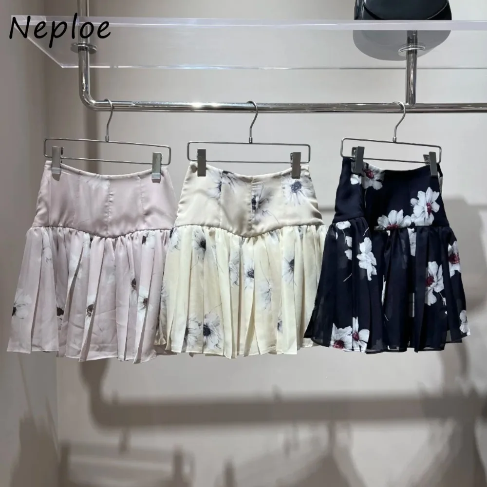 

Neploe Print Sweet Fresh Pleated Falda Short Elegant Temperament High Waist Skirt Japan All-match Literary Minority Slim Falda
