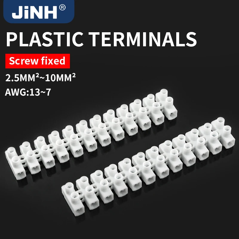 JINH JH053  Ironware Electric Connector Strip Wire Connector Barrier Plastic Screw Terminal Block 12 Positions 2.5-10mm² 57A