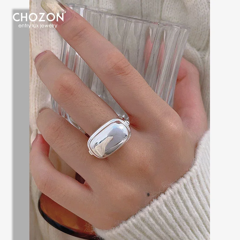 CHOZON S925 Sterling Silver Japanese Style Oval Ring for Female Minority Design Sense Heavy Duty Simple Simple Ring