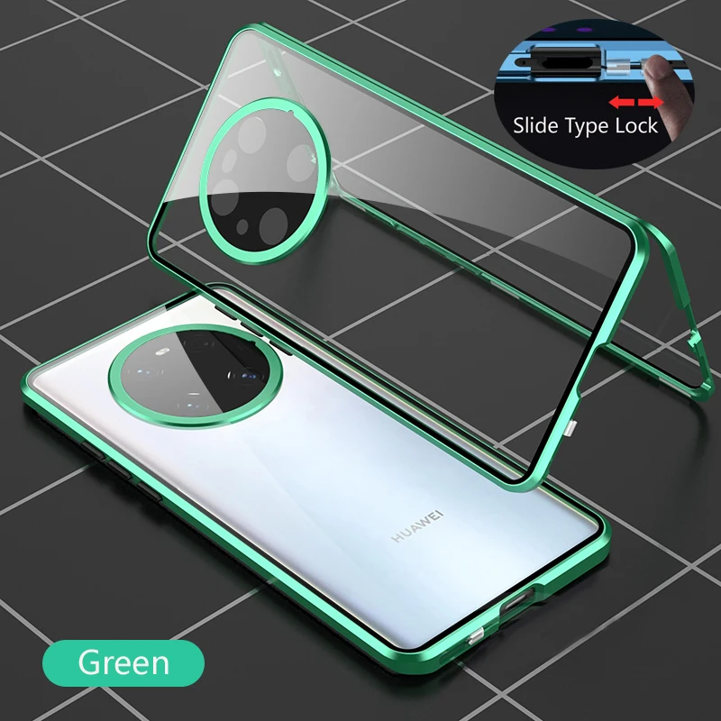 

360-металлический магнитный защитный чехол для Huawei P60 P50 P40 Pro Plus, двухсторонние чехлы из закаленного стекла спереди и сзади