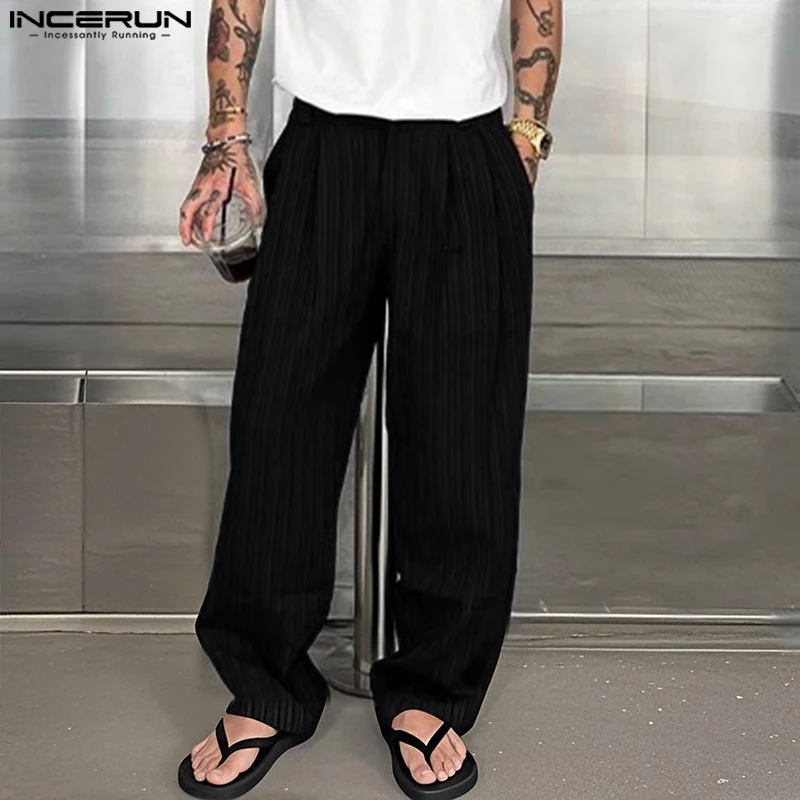 

Men Pants Solid Color Joggers Oversize Button Casual Straight Trousers Men Streetwear 2025 INCERUN Fashion Male Long Pants S-5XL