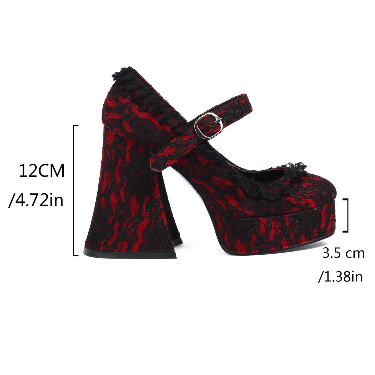 Sweet Lace Edged One-line Buckle High Heels Platform Pumps Women Summer Autumn Elegant Thick Bottom Lolita Shallow Top Shoes