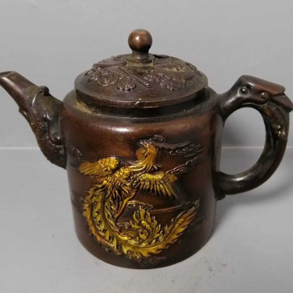 Retro Gilded Phoenix Teapot Ornament Decoration Tea Pet Figurines Desk Decor Accessories