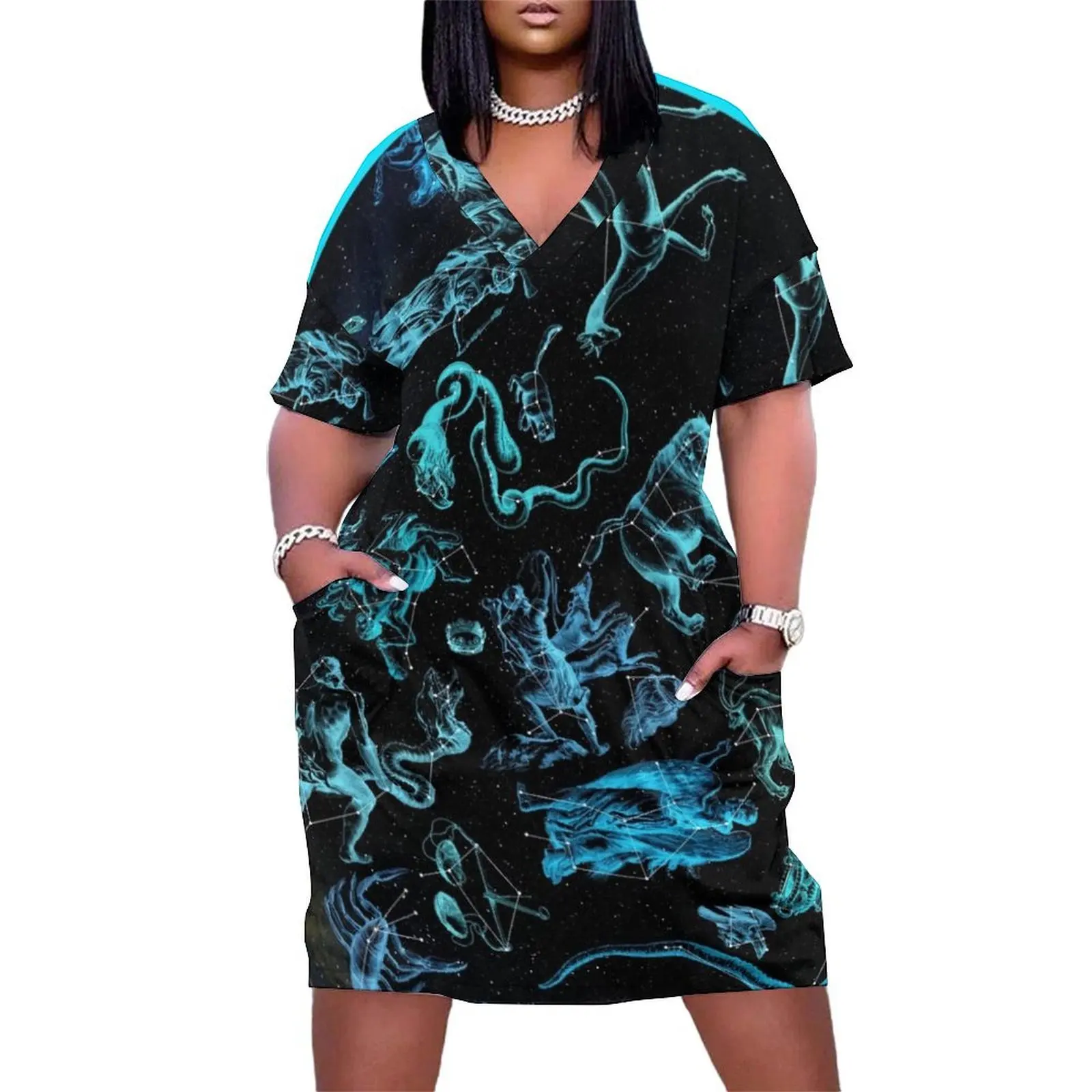 

Northern Constellations Map (blue!) Loose Pocket Dress women clothes Dance dresses evening dress ladies