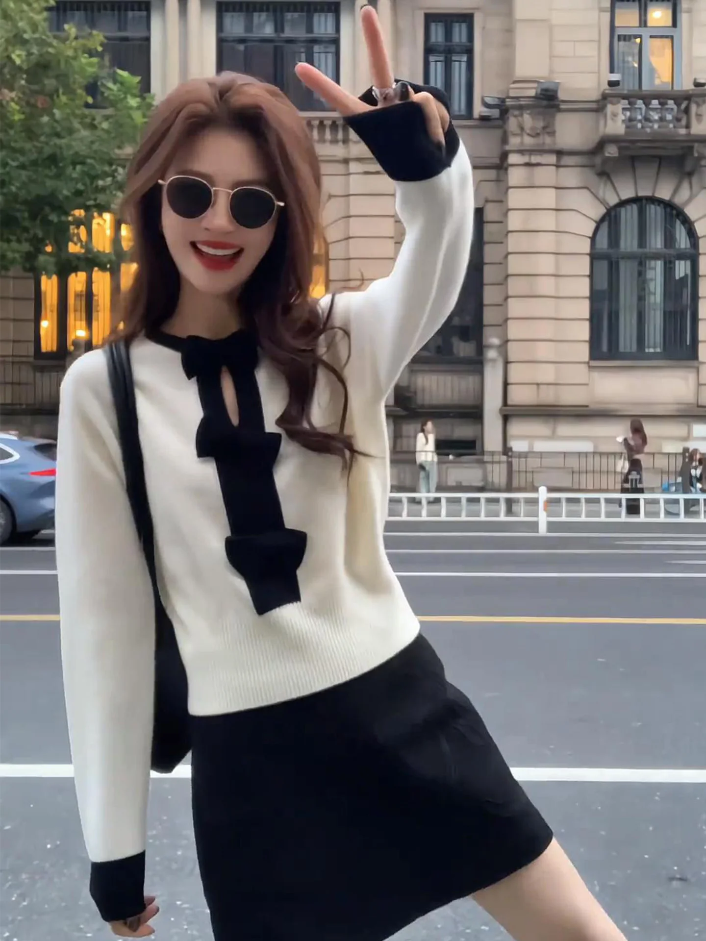 

Color Blo Knot Hollow out Knitted Sweater Women's Autumn Winter Slimming Versatile Layering Top Commute Sle