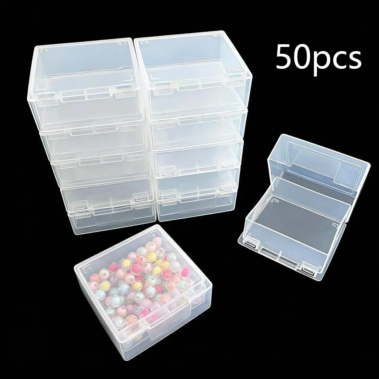 50/20 pieces of high-quality hard plastic transparent storage small square box, new version anti drop flip cover anti scattering