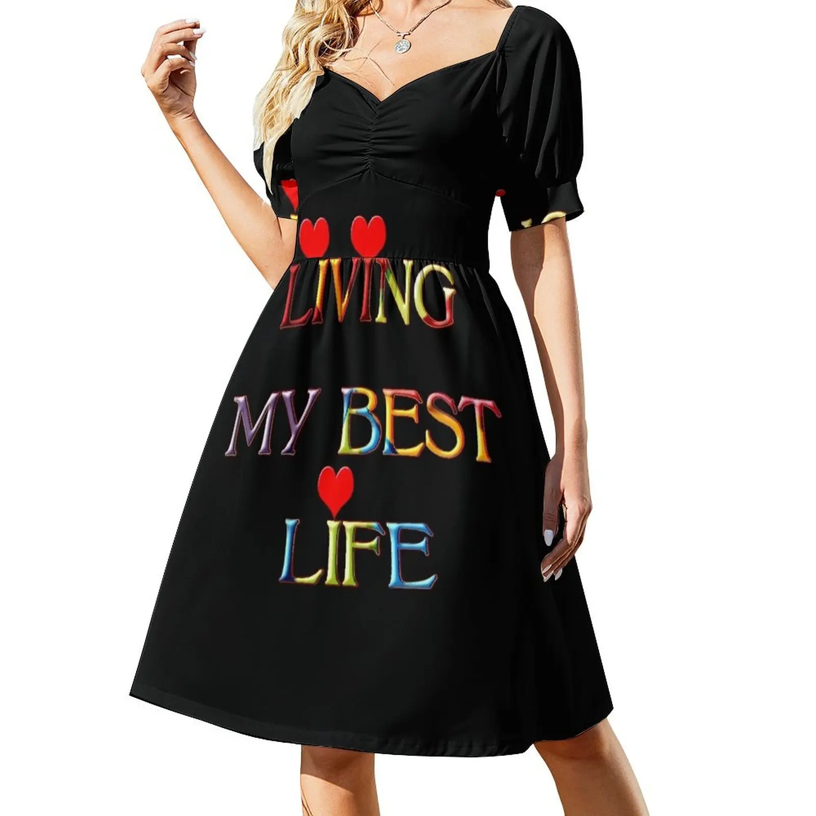 

Living My Best Life Short-Sleeved Dress birthday dress for women luxury 2025 evening dress woman