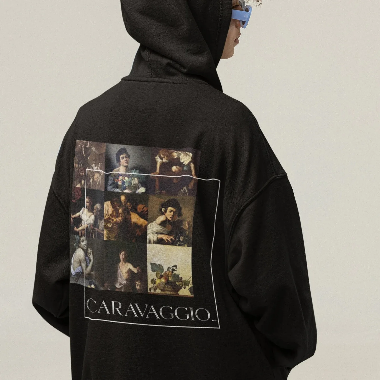 

Caravaggio Masterpieces Print Cotton Hoodie Elevate Streetwear Cotton Hoodie Adorned with Prints of Caravaggio's Masterpieces
