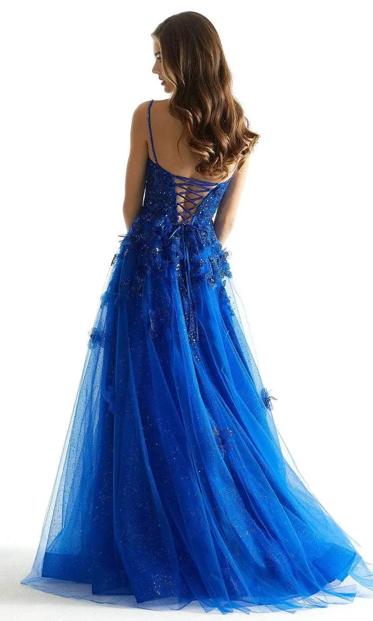 Prom Dresses for Special Events Sequined V Neck Spaghetti Strap A Line Tulle Long Formal Party Evening Gowns Custom made