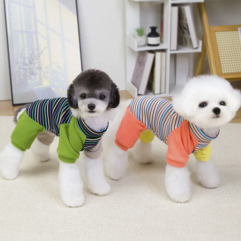 

Striped Dog Clothes Autumn Winter Warm Overalls Clothing Shih Tzu Dachshund Poodle Costume Supplies Puppy Pajamas Jumpsuit S-XXL