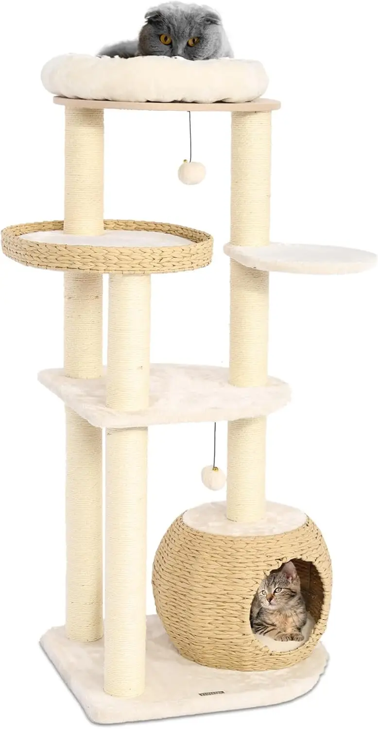 

Modern Cat Tree, 53" Cat Tower for Indoor Cats Natural Sisal Scratching Posts, Cat Tree Tower for Kittens Climb Play & Rest