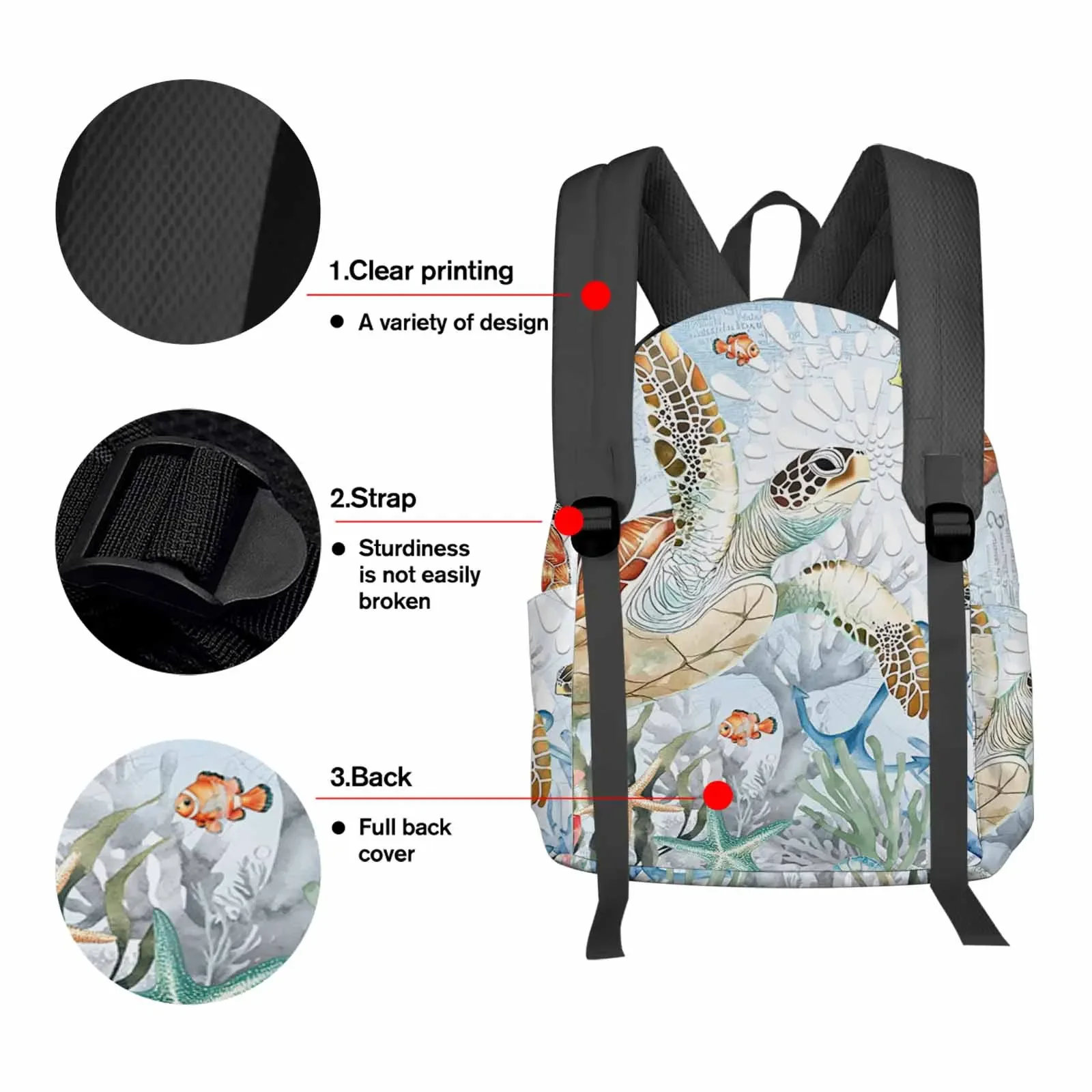 Océano Retro tortuga Coral estrella de mar acuarela mochilas adolescentes estudiantes mochilas escolares hombres mujeres Mochila de viaje