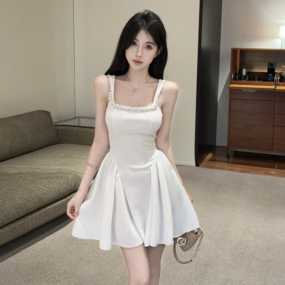Summer French Fashion High-end Mini Evening Gown Women's Beaded Backless Bowknot Camisole Party Dress Sexy Elegant Chic Dress