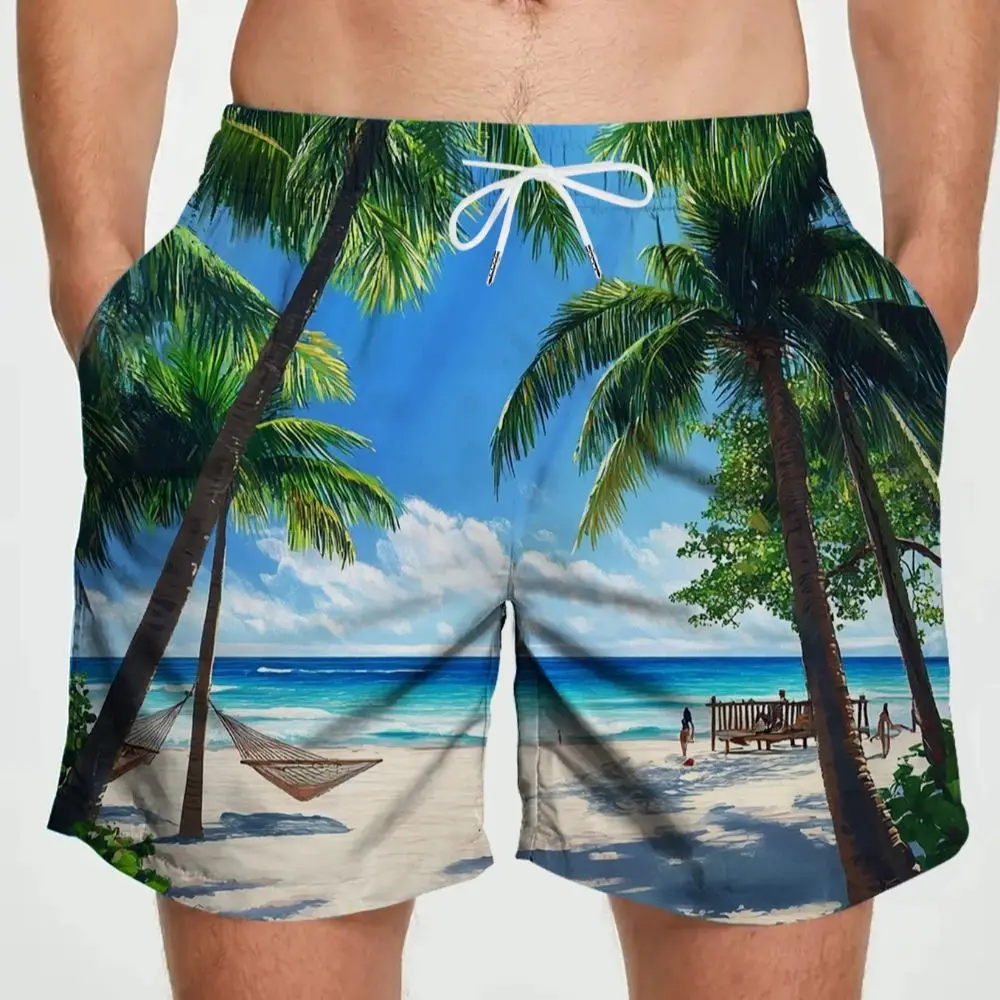 

Men's Summer Quick-drying Shorts Tropical Palm Tree Landscape Print Light And Breathable Fabric Suitable For Holiday Casual Wear
