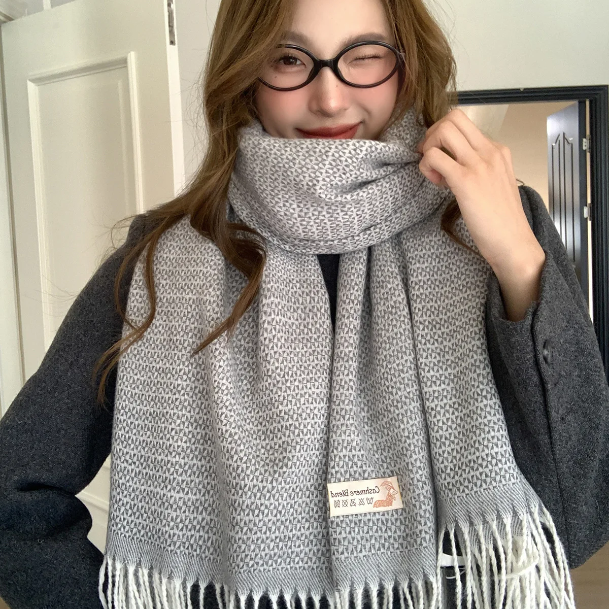 

Зимний корейский стиль, новый теплый шарф с кисточками в горошек для женщин, толстый вязаный универсальный теплый шарф для шеи, подарочная шаль