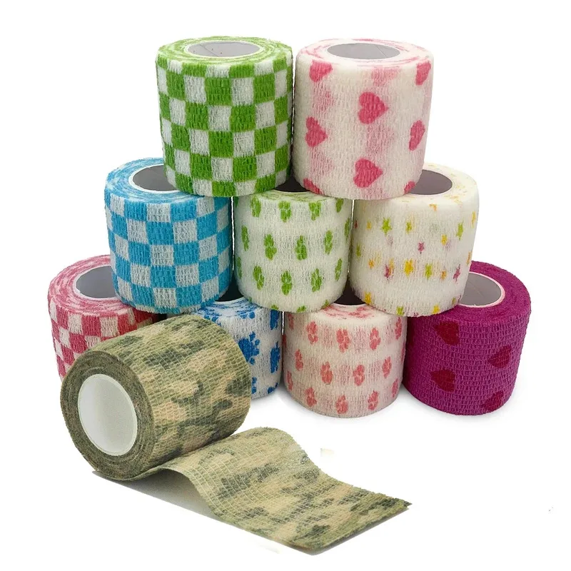 6-30 pièces, bandage élastique autocollant imprimé, 4,8 m, bande de sport colorée pour les articulations des doigts, les genoux, trousse de premiers secours, bande pour animaux de compagnie
