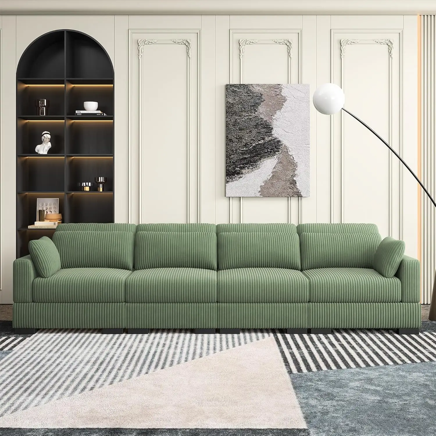 130 Inch Sectional Couches For Living Room,4 Seater Lounge Sofa With 6 Pillows,Extra Comfy Corduroy Sectional Couch With