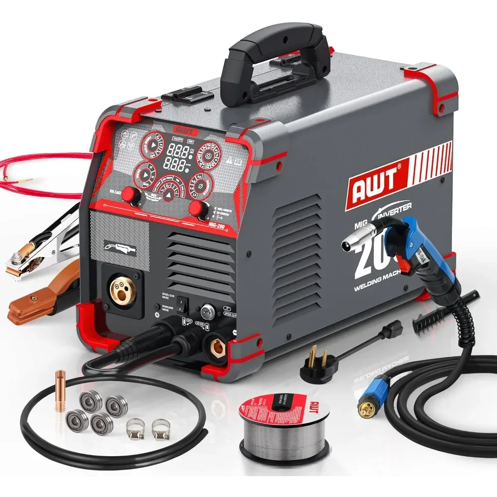 MIG Welder, 200Amp 8 in 1 Gas MIG/Gasless Flux Core MIG/Stick/Lift TIG/Spot Welding/Spool Gun Aluminum MIG Welder