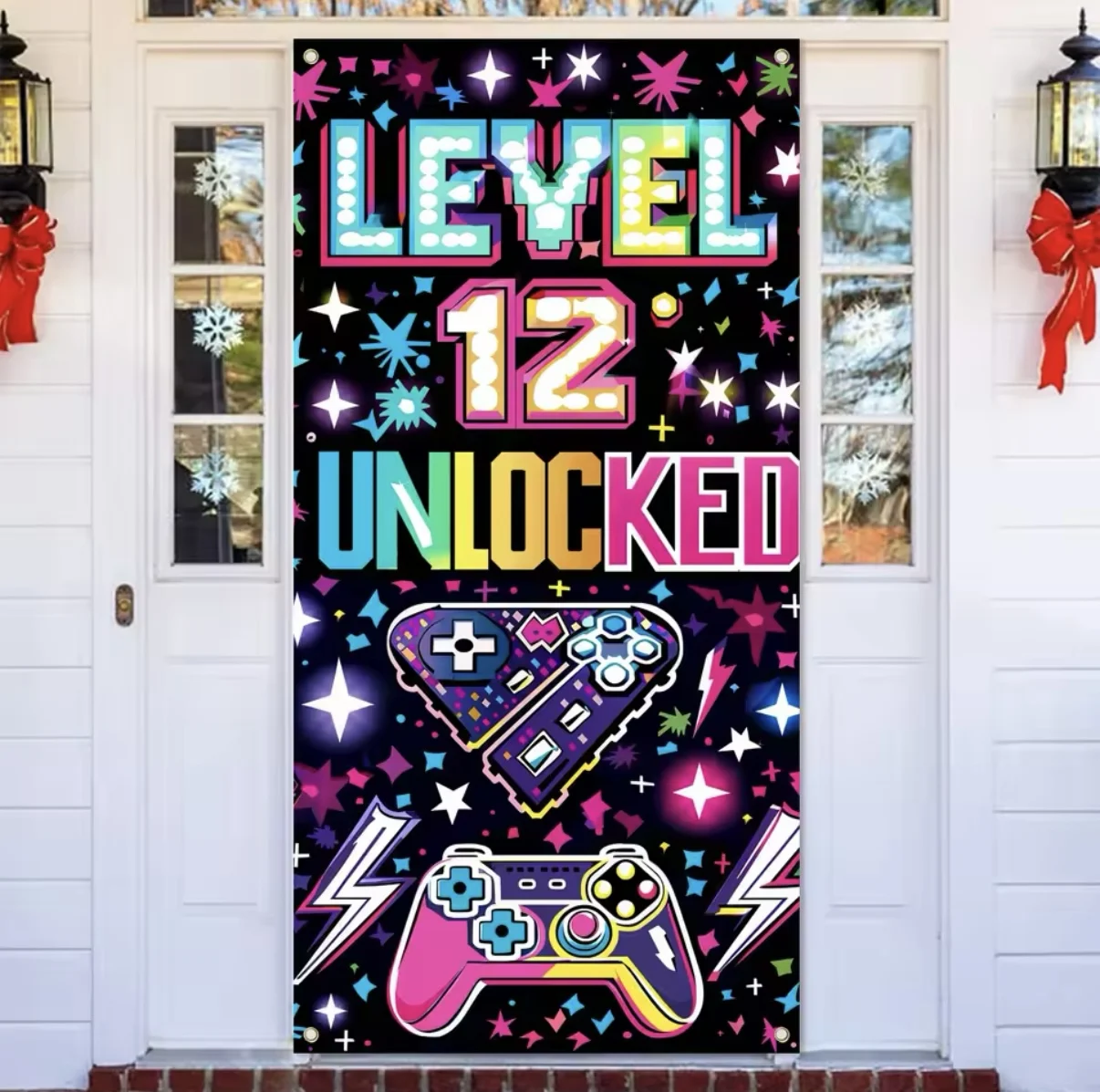 90×180cm Level 12 Unlock Birthday Door Cover Banner Background Level 12 Unlock Happy Birthday Party Decor Upgrade Door Cover