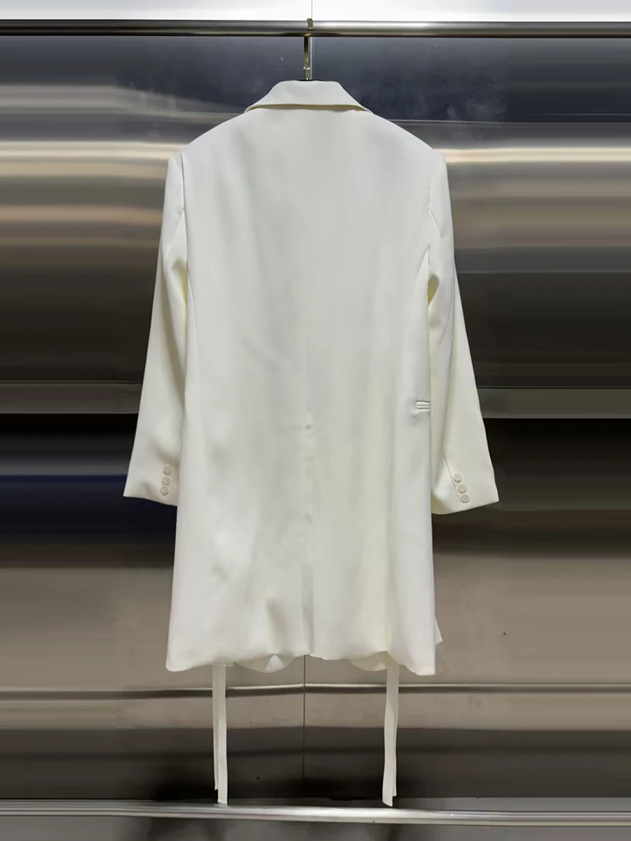 CHICEVER White Spliced Lace Up Chic Jacket Female Lapel Long Sleeve Loose French Design Women's Jackets Autumn Fashion Style New