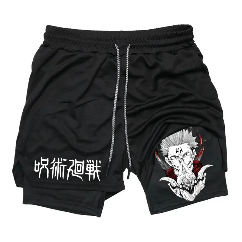 Jujutsu Kaisen Anime Graphic 2 in 1 Compression Shorts for Men Quick Dry Lightweight Gym Performance Shorts Athletic Activewear